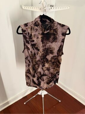 Donna Karan Brown and Black Sleeveless Mock Neck Tank
